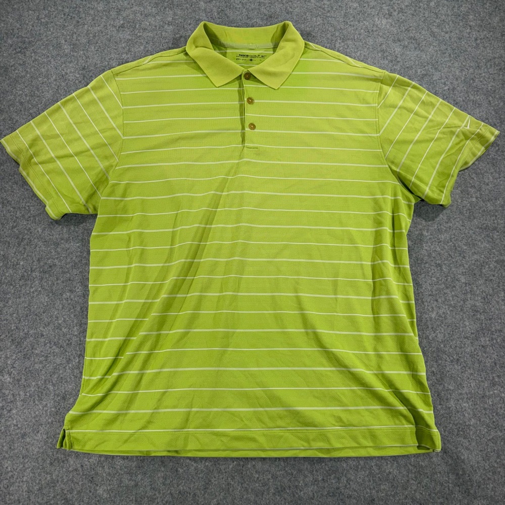 Nike Golf Dri-FIT Polo Shirt Mens XL Lime Green White Striped Short Sleeve
